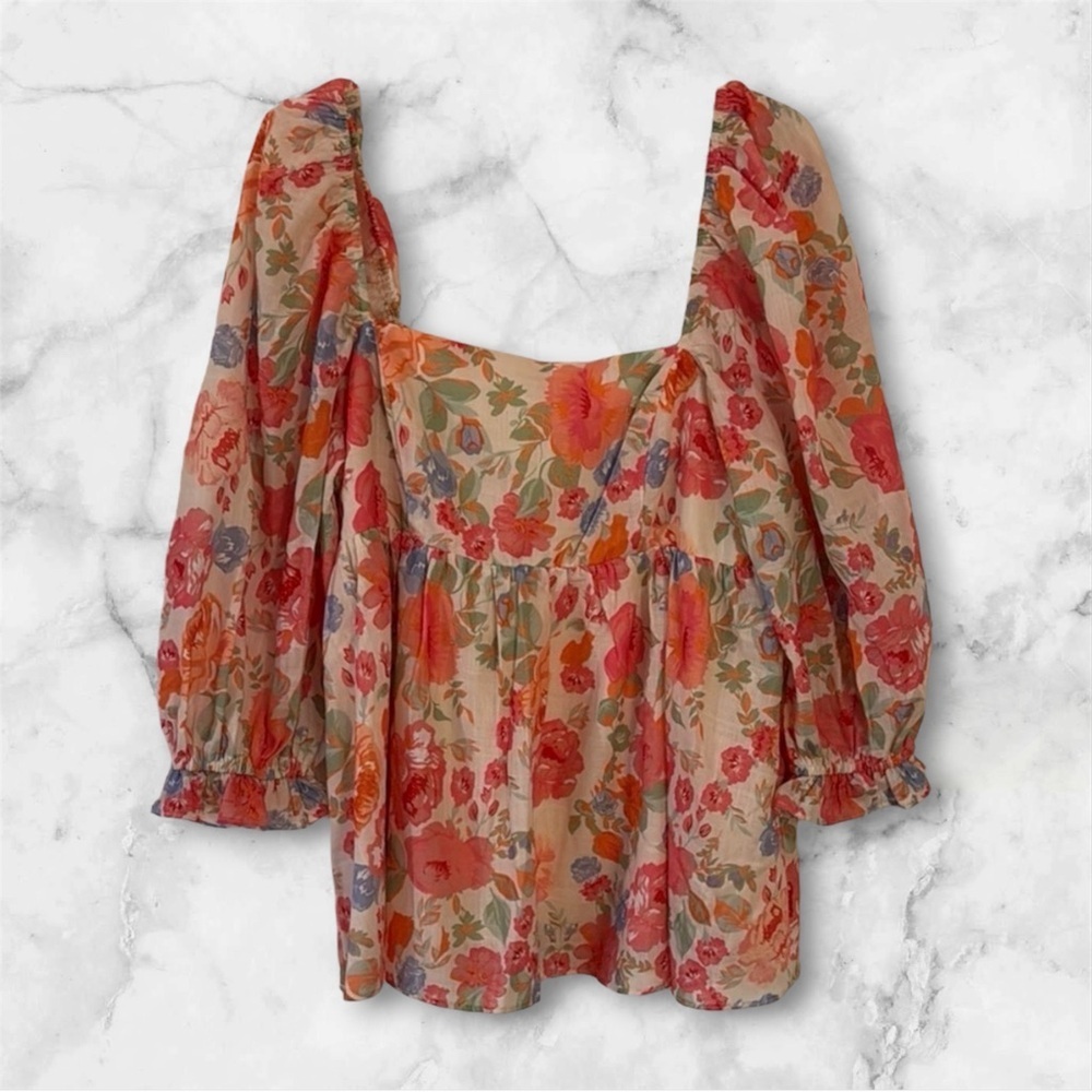 Floral Print Women's Babydoll Top Size M